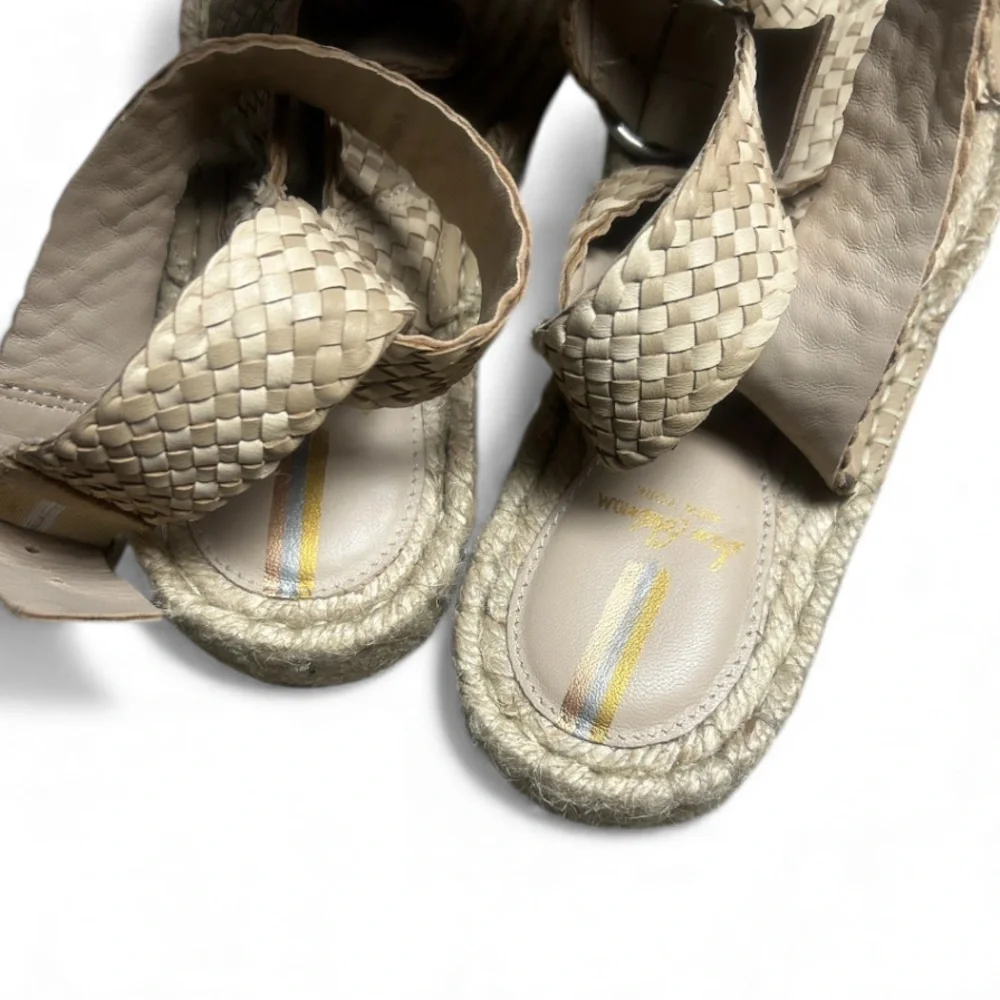 NWOB SAM EDELMAN Dakota Leather Espadrille Platform Sandals Size 8.5 M In Tan